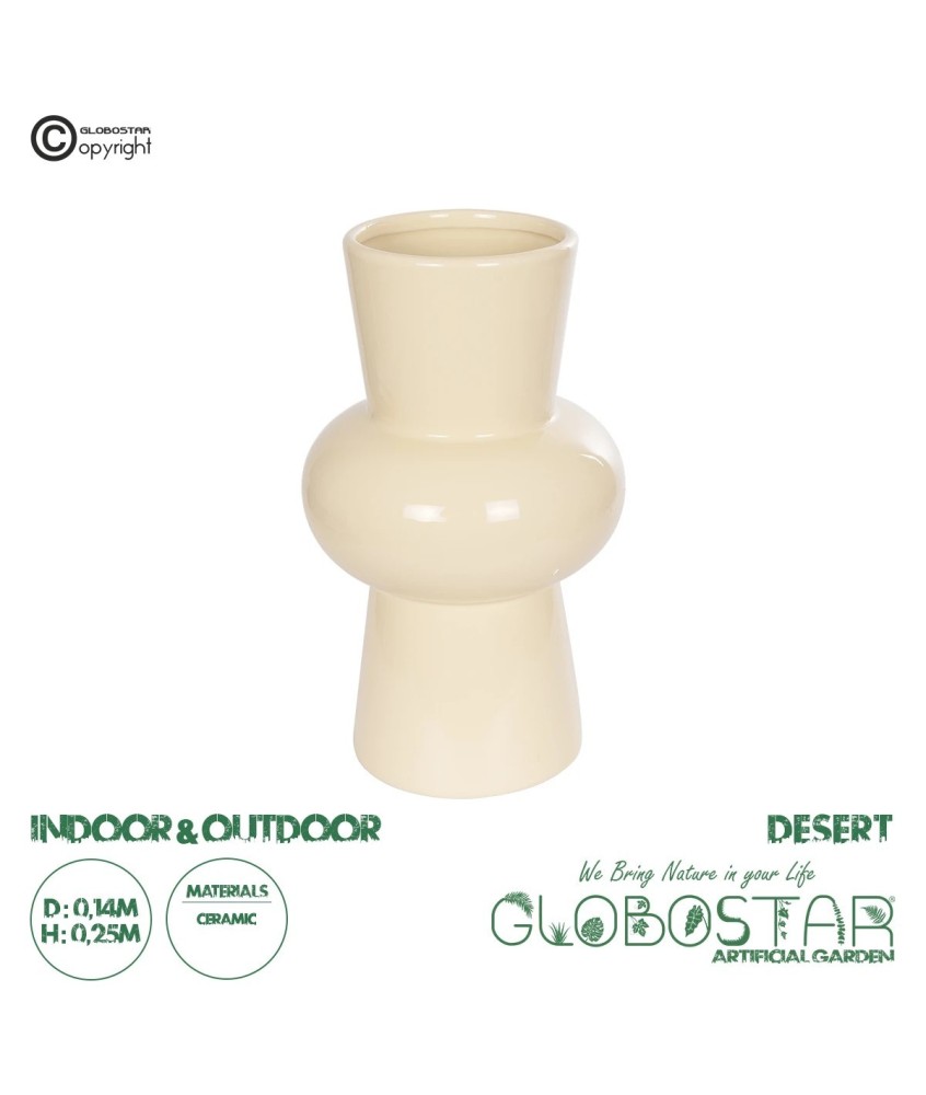 GloboStar® Artificial Garden DESERT 21258 Διακοσμητικό Κεραμικό Βάζo Μπεζ Π14 x Μ14 x Υ25 cm